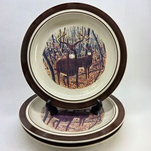 Cabela's Folkcraft Stoneware "WHITETAIL BUCK" Buck And Doe 11" Dinner Plates